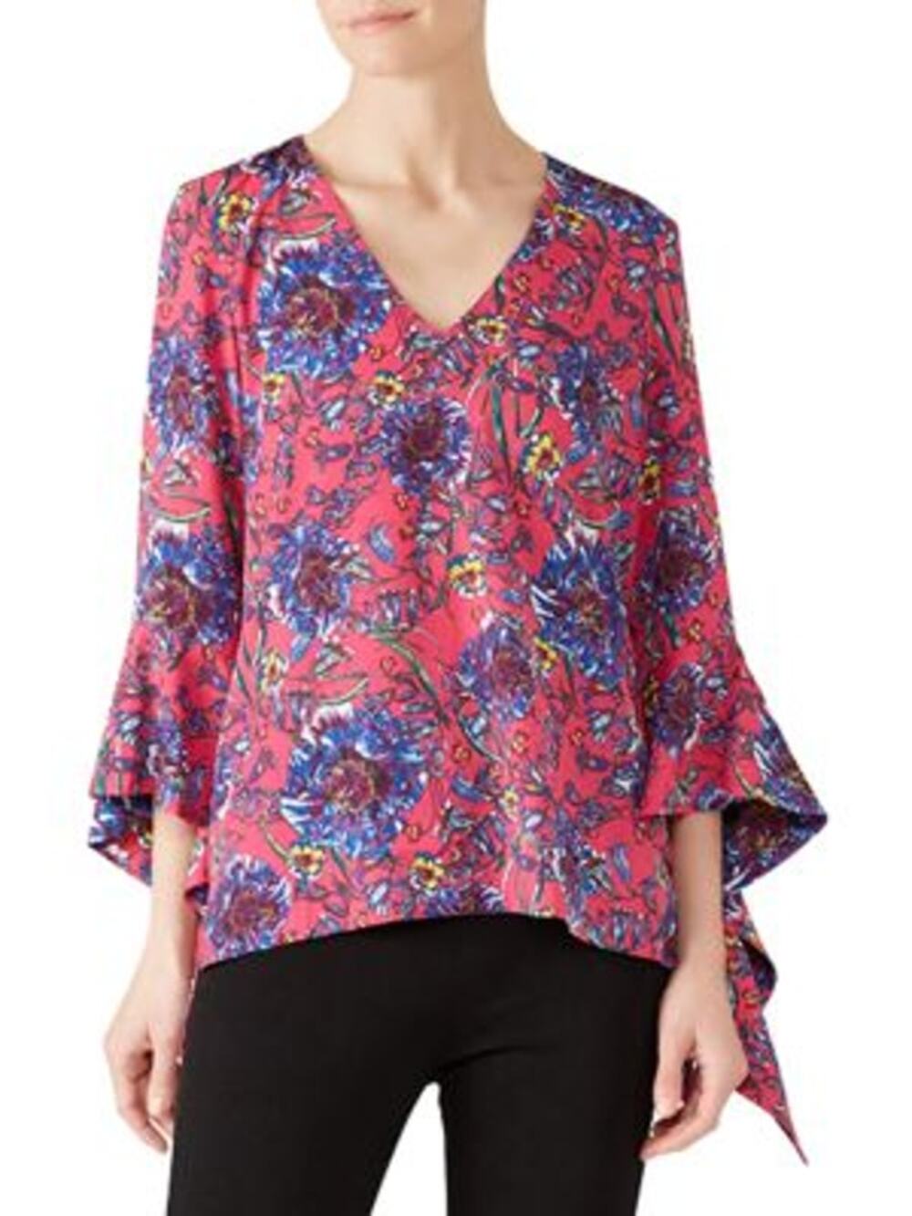 Prabal Gurung Collective Floral Blouse 4 long sleeve pink v-neck